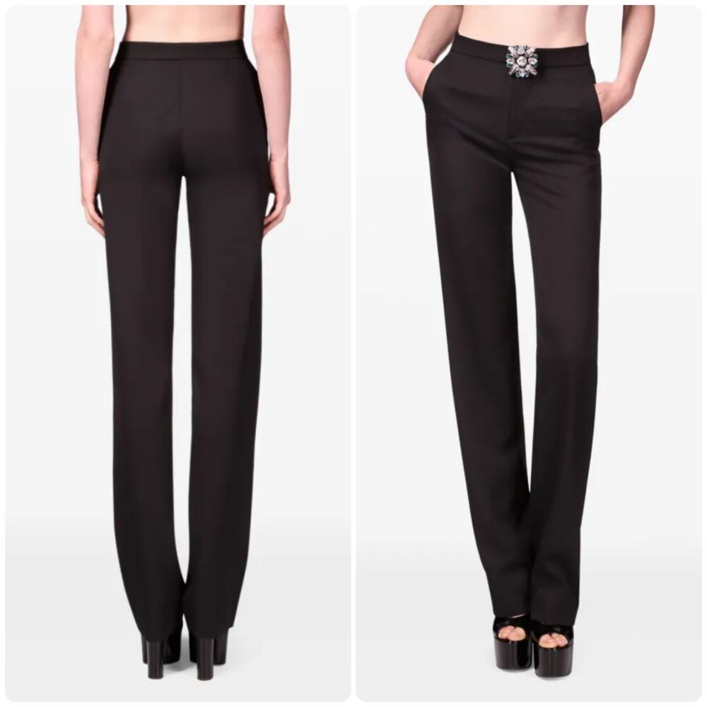 Area Crystal Brooch Trousers Pants size 4 100% virgin wool Black